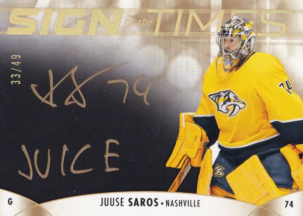 AUTO karta JUUSE SAROS 23-24 SP Authentic Sign of the Times Mystery Black /49